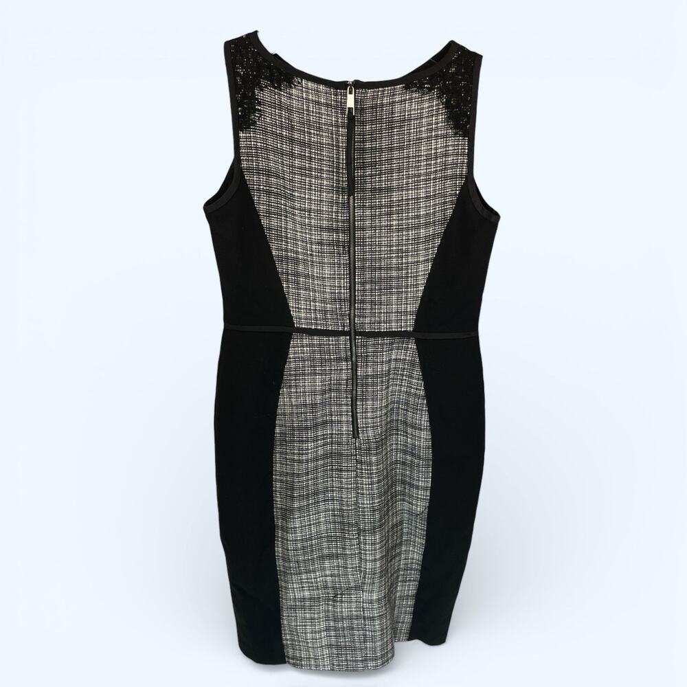 Ann Taylor Loft Sleeveless Black White Plaid Tweed Sheath Dress Lace NWT sz2 - Picture 2 of 5